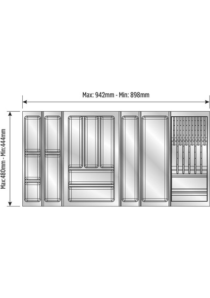 Çekmece içi kaşıklık ve Bıçaklık Beyaz, 94x48 Yandan ve Boydan 4,5 cm kesilebilir indirimleri