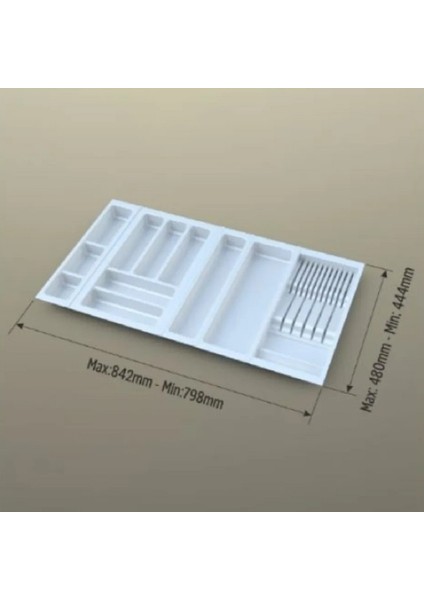 Çekmece içi kaşıklık ve Bıçaklık Beyaz, 84x48 Yandan ve Boydan 4,5 cm kesilebilir