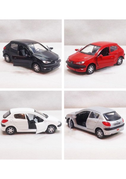 Peugeot 206 Model Araba Seti 4 Renk | 1:36 Çek Bırak Metal Oyuncak Araba