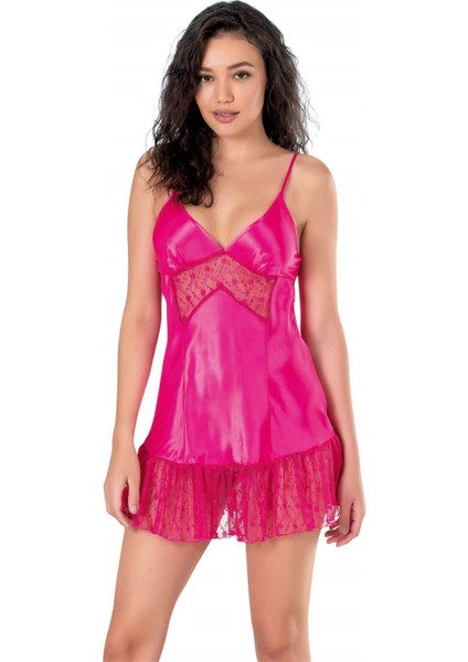 Aria's Closet Fuşya Kısa Saten Gecelik