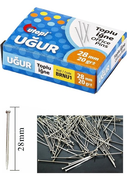Toplu Iğne 20 gr 28 mm 1 Paket Yaklaşık 150 Adet Nikel Kaplı Toplu Iğne Düğün Nişan Takı Iğnesi Okul Ofis Büro