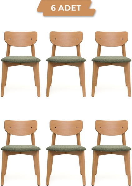 Opus Natural Ahşap 6'lı Mutfak Salon Yemek Odası Sandalyesi