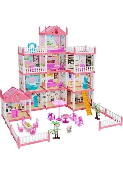 Girls Castle Villa Rol Yapma Oyunu Oyuncakları Dıy Prenses Evi, Stil: 7 Oda + 3 Kat + 3 Teras