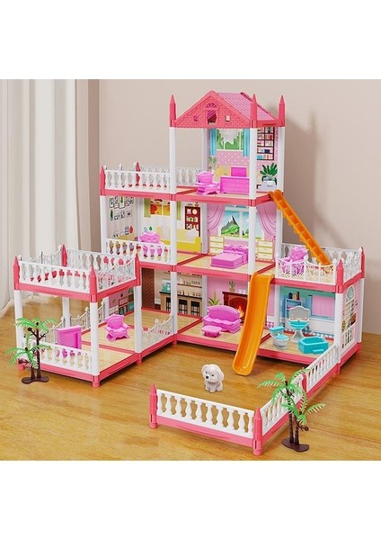Girls Castle Villa Rol Yapma Oyunu Oyuncakları Dıy Prenses Evi, Stil: 7 Oda + 3 Kat + 3 Teras