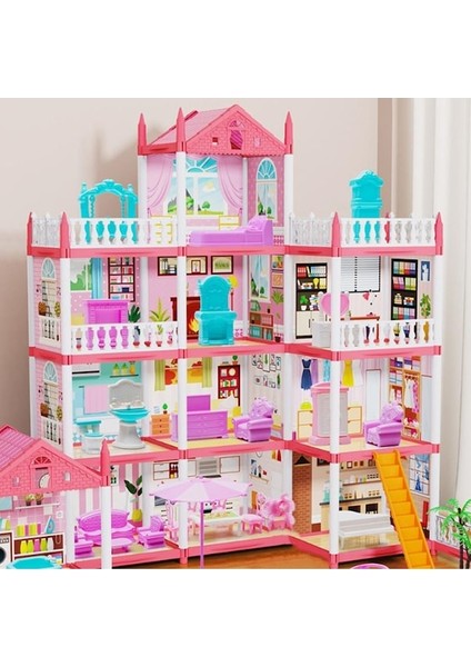 Girls Castle Villa Rol Yapma Oyunu Oyuncakları Dıy Prenses Evi, Stil: 7 Oda + 3 Kat + 3 Teras