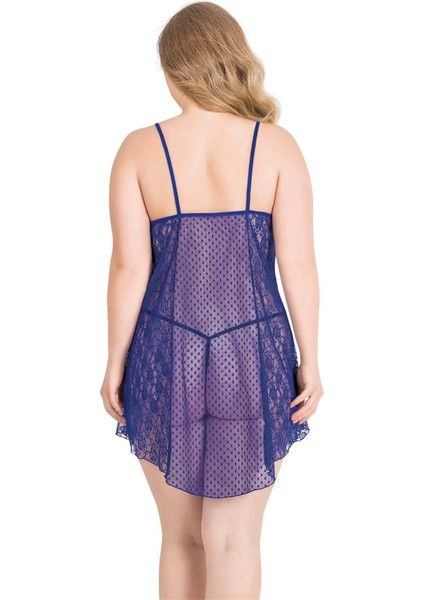 Aria's Closet Büyük Beden Saks Kısa Tül Gecelik
