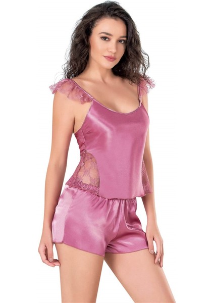 Aria's Closet Gül Kurusu Saten Babydoll Şort Takımı