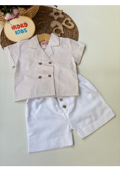 Mavi-Çizgili-Gömlek-Beyaz-Şort-Takım