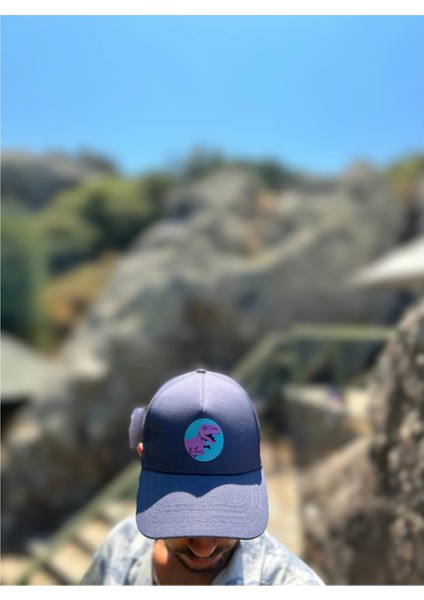 Soury Dino Dinozor Desenli Koyu Gri Pamuk Cap Şapka