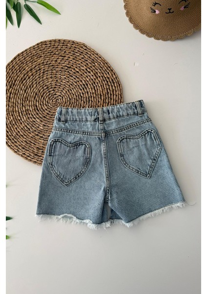 Kalp Detaylı Kız Çocuk kot şort - Açık Mavi fiyatları