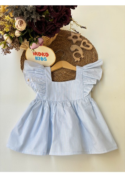 Mavi-Çizgili-Fırfır-Detaylı-Elbise modelleri