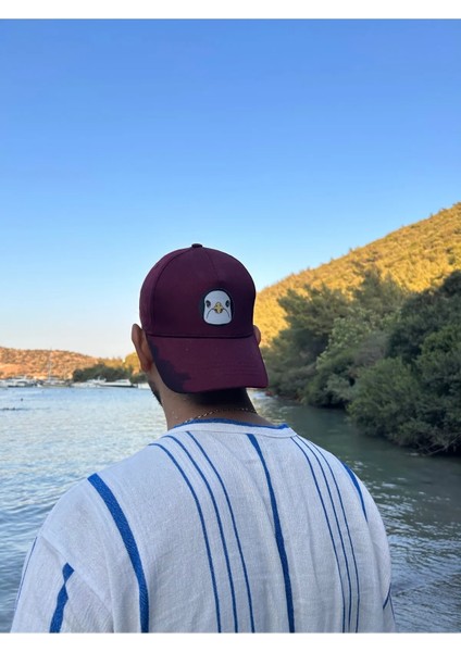 Birdie Martı Desenli Pamuk Bordo Şapka