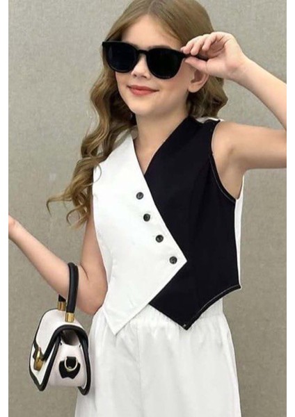 Kız Çocuk Asimetrik Kesim Çift Renk Yelek Palazzo Pantolon Alt Üst Takım fiyatları