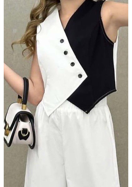 Kız Çocuk Asimetrik Kesim Çift Renk Yelek Palazzo Pantolon Alt Üst Takım fırsatları