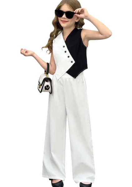 Kız Çocuk Asimetrik Kesim Çift Renk Yelek Palazzo Pantolon Alt Üst Takım indirimleri