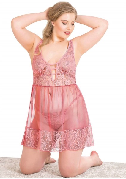 Aria's Closet Büyük Beden Mercan Kısa Tül Gecelik modelleri