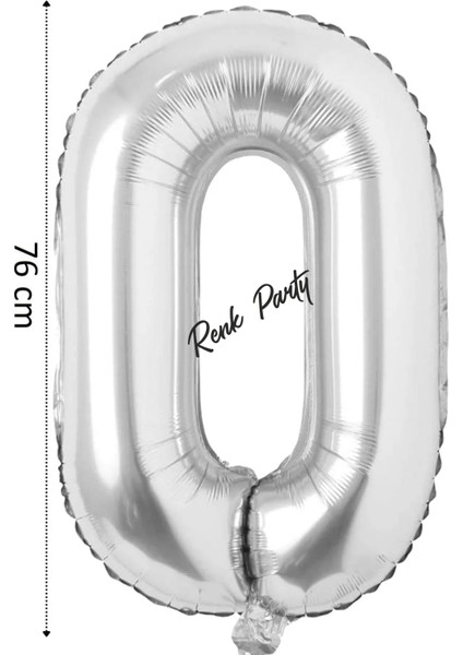 Folyo Balon 0 Rakamı Helyum Balon 76 cm Gümüş Renk - 0 Yaş Balonu - 0 Rakam Balon - 34 Inch