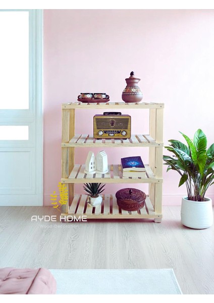4 Katlı Ahşap Dekoratif Raf Ayakkabılık