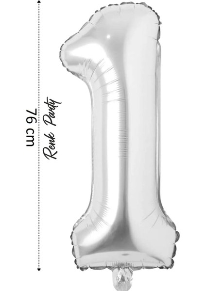 Folyo Balon 1 Rakamı Helyum Balon 76 cm Gümüş Renk - 1 Yaş Balonu - 1 Rakam Balon - 34 Inch