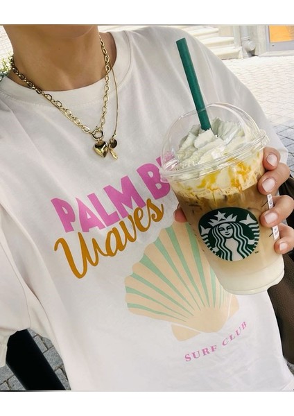 Kadın Palm Beach Baskılı Renkli Oversize Yazlık Tişört fiyatları