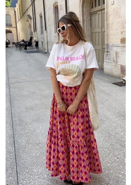 Kadın Palm Beach Baskılı Renkli Oversize Yazlık Tişört indirimleri