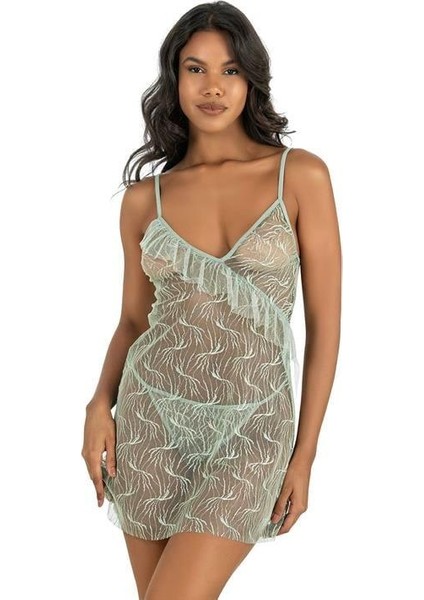 Aria's Closet Su Yeşili Kısa Tül Gecelik 4221