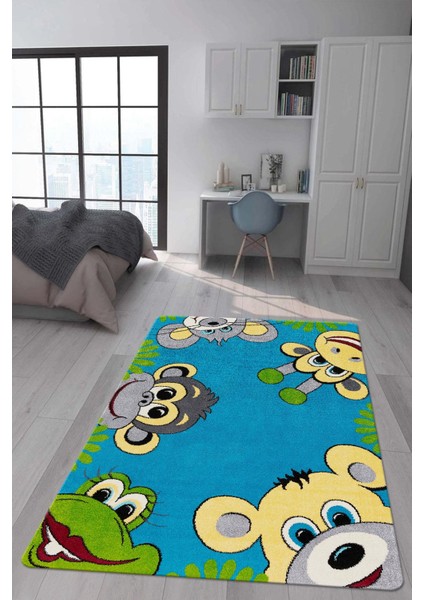 Kaymaz Taban Makinada Yıkanabilir Dijital Baskı Çocuk Odası Halısı Dot Taban Nes Kids Serisi Halı NESKD05