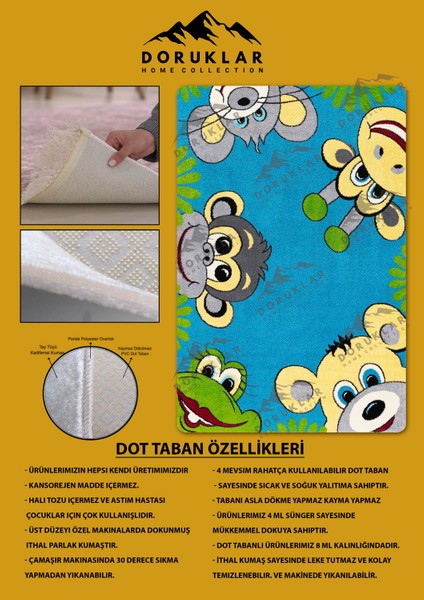 Kaymaz Taban Makinada Yıkanabilir Dijital Baskı Çocuk Odası Halısı Dot Taban Nes Kids Serisi Halı NESKD05 fiyatları