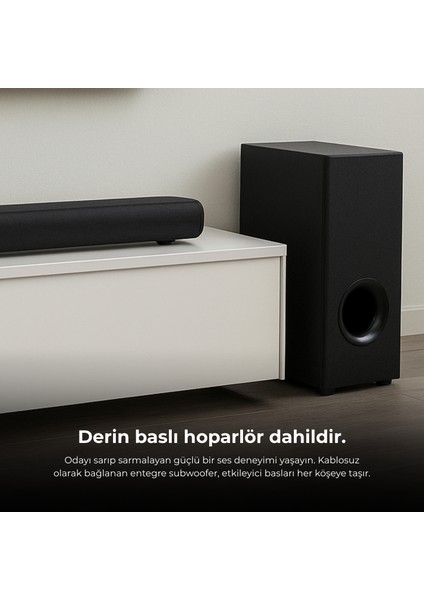 Harmony 2.1 Kanal Soundbar Bluetooth 5.3 HDMI Arc USB Optik Girişli Kablolu Subwoofer Ev Sinema Hoparlör Sistemi