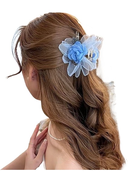 Kumaş Çiçek Köpekbalığı Klipsi Saç Tokası (Yurt Dışından)