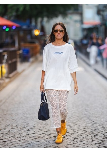 Kadın Pancake Baskılı “baker’s Soul” Oversize Sokak Stili Tişört modelleri