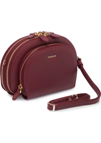 Bordo Hakiki Deri Kadın Çapraz Askılı Çanta - S25Y1BC80431-K16