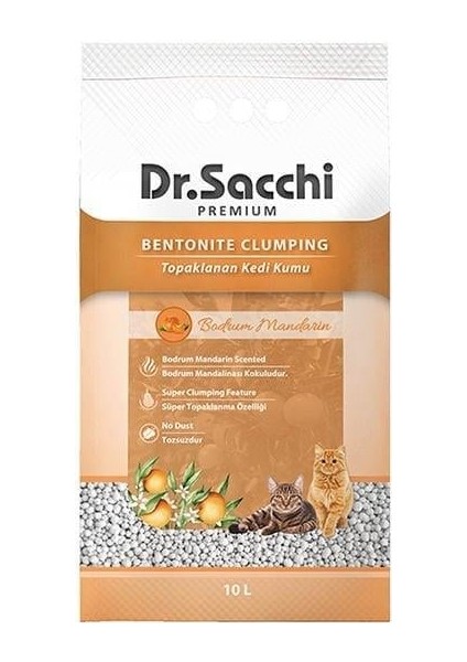 Dr.Sacchi Bodrum Mandalinası Kokulu Bentonit Kedi Kumu 10 Lt