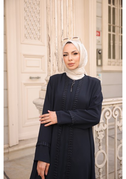 Anne Dantelli Taşlı Ferace-Petek Kumaş
