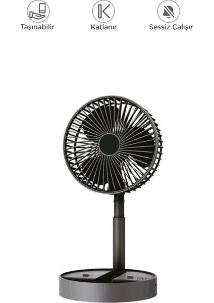 Blic BFN11 Siyah Şarjlı Katlanılabilir Mini Fan Masa Üstü Vantilatörü Soğutucu Sessiz El Fanı