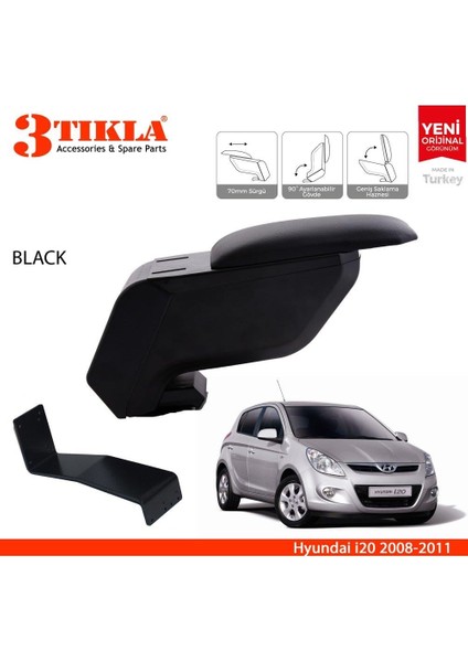Hyundai I20 2008-2015 Delmesiz Çelik Ayaklı Siyah Kolçak Kol Dayama