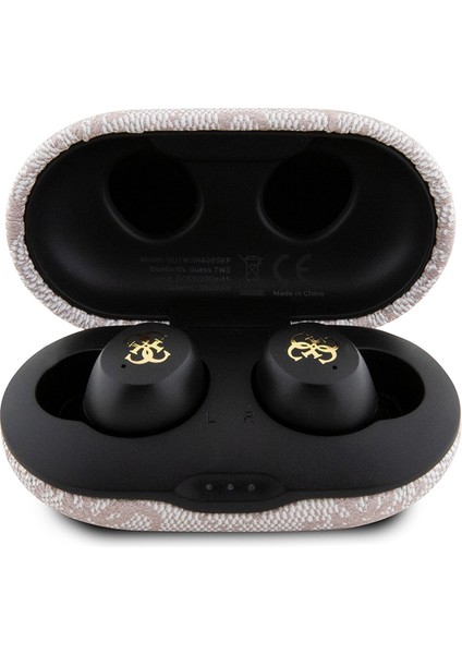 Lisanslı Klasik Metal Yazı Logolu Tws Kulak Içi Bluetooth Kulaklık Pembe