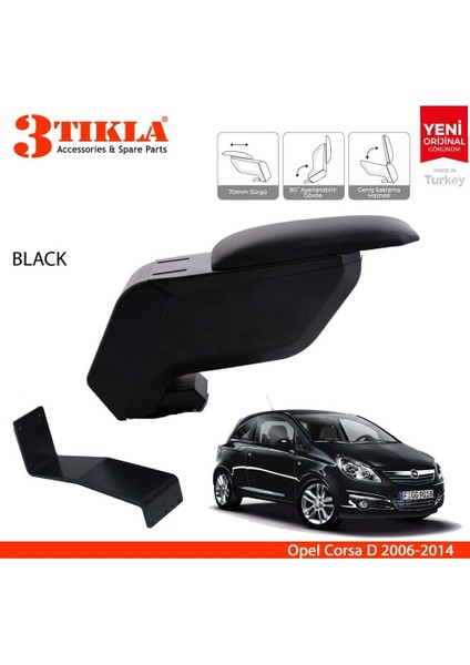 Opel Corsa D 2006-2014 Delmesiz Çelik Ayaklı Siyah Kolçak Kol Dayama
