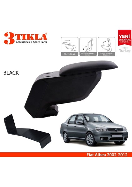 Fiat Albea 2002-2012 Delmesiz Çelik Ayaklı Siyah Kolçak Kol Dayama