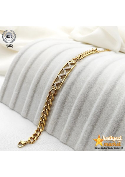 316 L - Paslanmaz Çelik Gold Taşlı Kuyumcu Model Bileklik - HMÇB-0101 fiyatları
