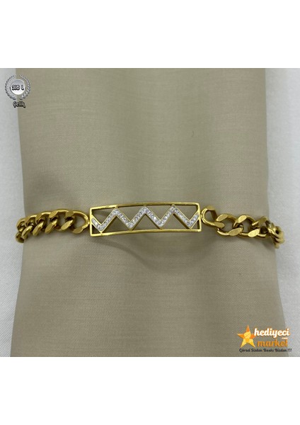 316 L - Paslanmaz Çelik Gold Taşlı Kuyumcu Model Bileklik - HMÇB-0101 modelleri
