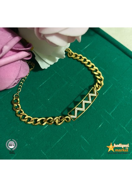 316 L - Paslanmaz Çelik Gold Taşlı Kuyumcu Model Bileklik - HMÇB-0101 indirimleri