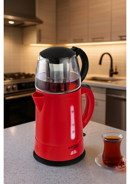 Teaplus Cam Demlikli Elektrikli Çay Makinesi Kırmızı