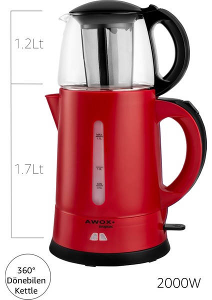 Teaplus Cam Demlikli Elektrikli Çay Makinesi Kırmızı