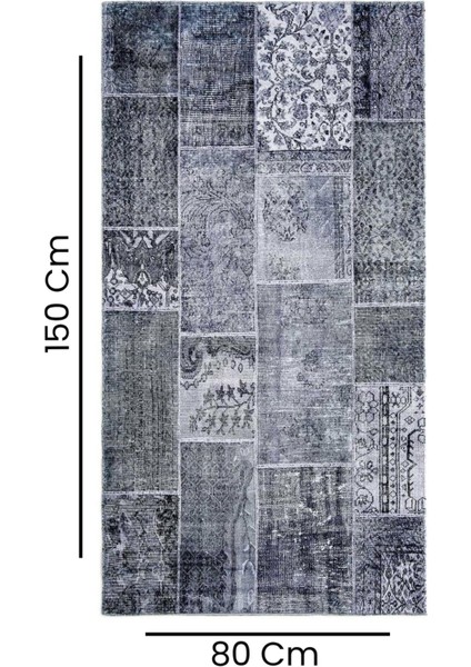 Kadife Patchwork Halı - Gri - 80X150 cm indirimleri