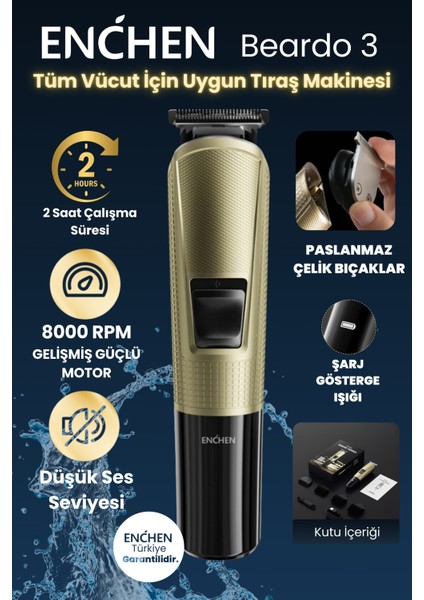 Beardo 3 Gold Çok Fonksiyonlu Tüm Vücut Için Uygun Şarjlı Saç Ve Tıraş Makinesi