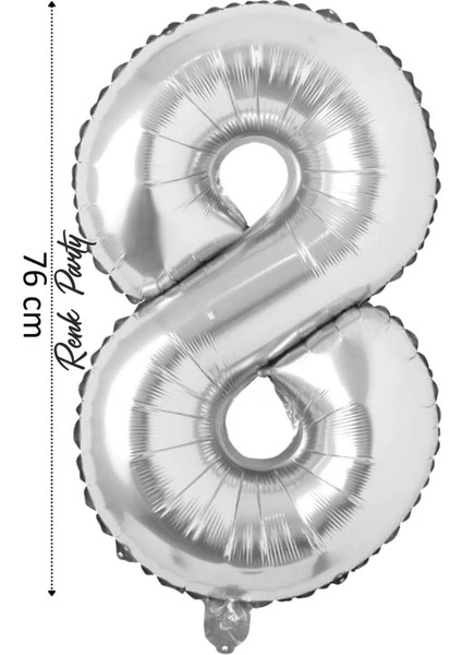 Folyo Balon 8 Rakamı Helyum Balon 76 cm Gümüş Renk - 8 Yaş Balonu - 8 Rakam Balon - 34 Inch