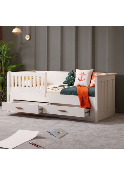 Montessori Karyola , Leton Açılır Korkuluklu Çekmeceli Montessori Karyola