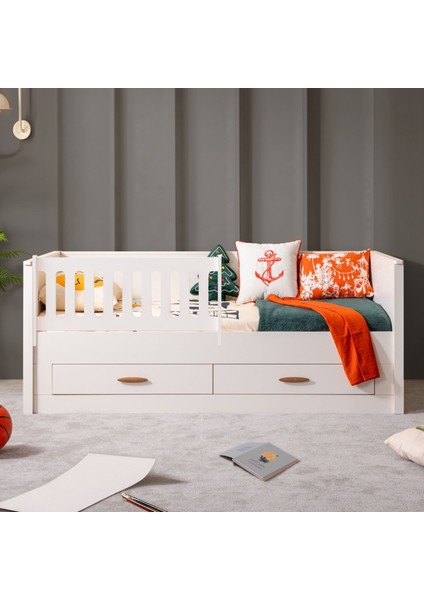 Montessori Karyola , Leton Açılır Korkuluklu Çekmeceli Montessori Karyola