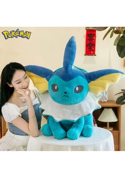 Eevee Evrimi Vaporeon Peluş Oyuncak Büyük 45CM Pokemon Peluş Oyuncak Tüylü Köpek Kedi Peluş